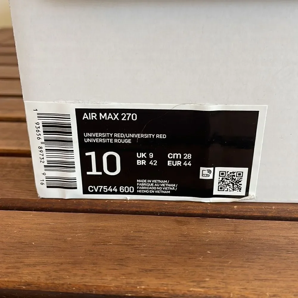 Nike Air Max 270 University Red USA Men Size 10/UK 9/EU 44(CV7544-600)